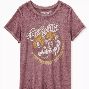 Torrid size 1 Aerosmith Burgundy Purple Burnout Crew Tee 74